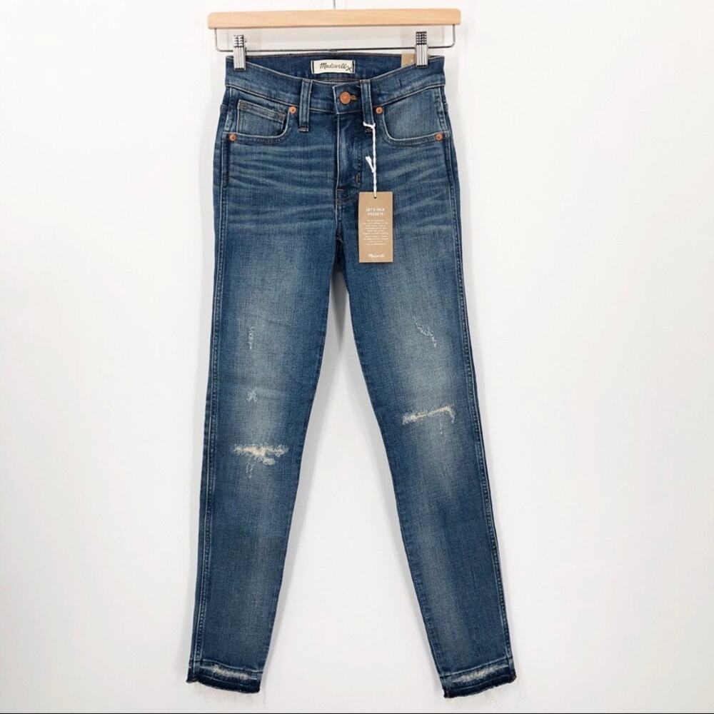 Madewell 9" High Rise Skinny Blue Jeans Distressed Raw Hem Denim Size 23 NEW
